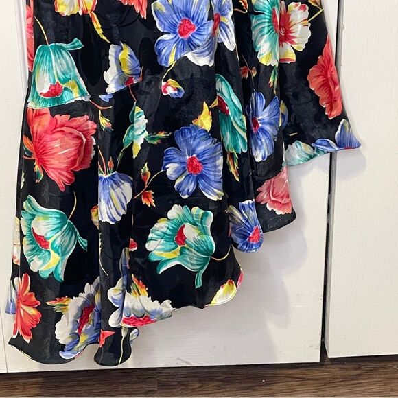 Vintage Victoria’s Secret Gold Label Floral Asymmetrical Slip Dress Black Large - Picture 5 of 13